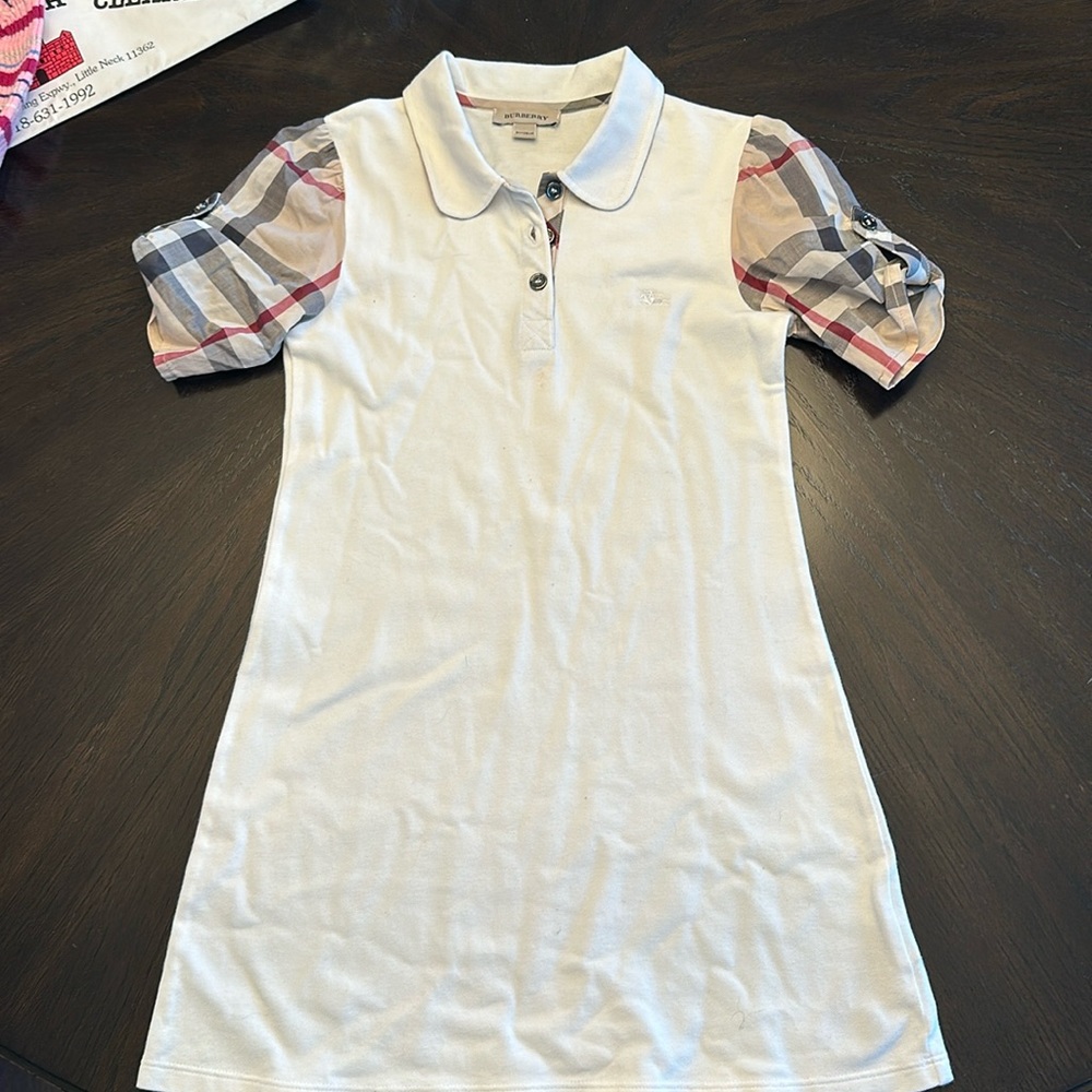 Burberry Kids Vintage Check Trim Cotton Piqué Polo Shirt Dress Size 8Y
